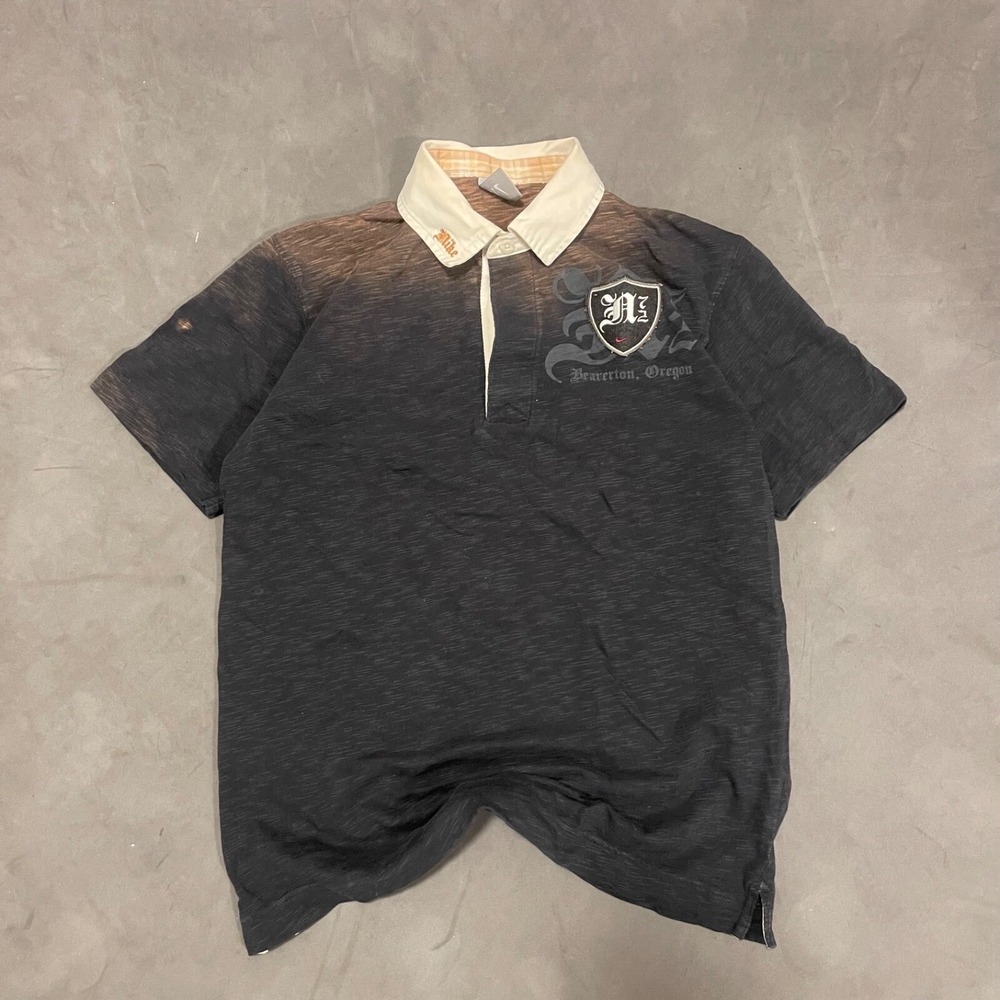 VTG Nike Y2K Cotton Polo Shirt Sz Mens Small Black #72 Back Hit Double Print